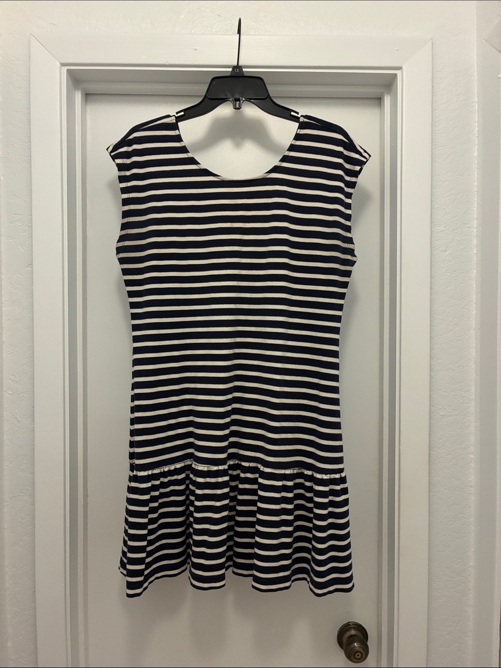 Striped Navy and White Short Sleeve Drop-Waist Dress